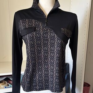 Elegant Black and Brown Patterned Long Sleeve Top